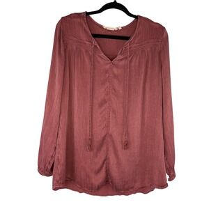 Soft Surroundings Mauve Crinkle Cupro Rayon Tassel Tie Blouse XL Rose Boho